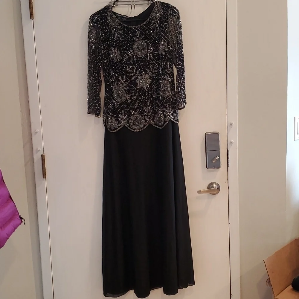 Pisarro Nights Black Vintage Maxi Beaded Sequin Gown 8 - Picture 2 of 8